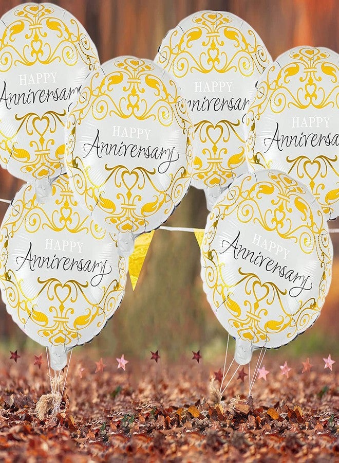 AMFIN® (Pack of 6) Happy Anniversary Round Foil Balloons for Wedding, Anniversary, Party Decoration/Anniversary Decorations Items Combo for Home Balloon - White & Golden - Image 5